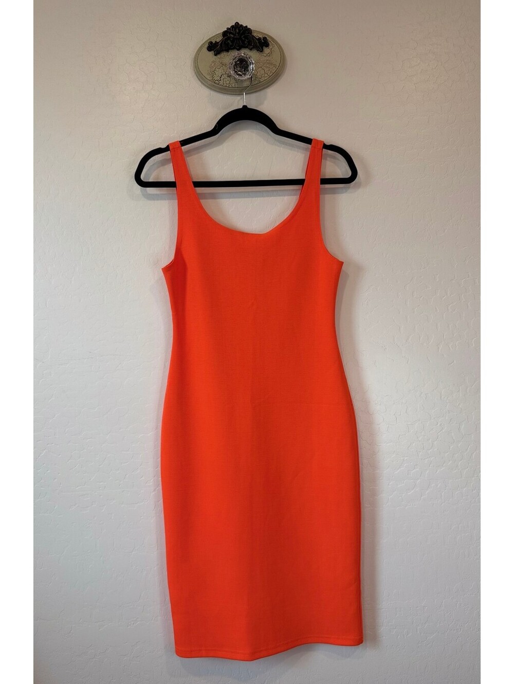 NWT Tiger Mist Neon Orange Bodycon Midi Dress, Size Large
